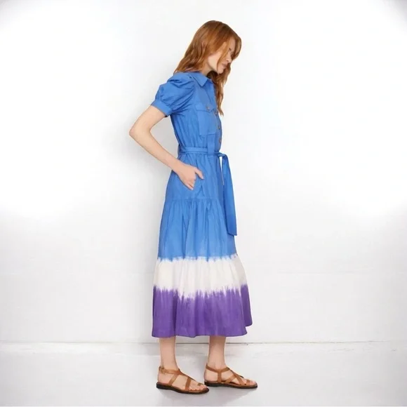 🌻 Derek Lam 10 Crosby Blue Dip Dye Midi Dress size 50 IT or size 14 US - Picture 6 of 13